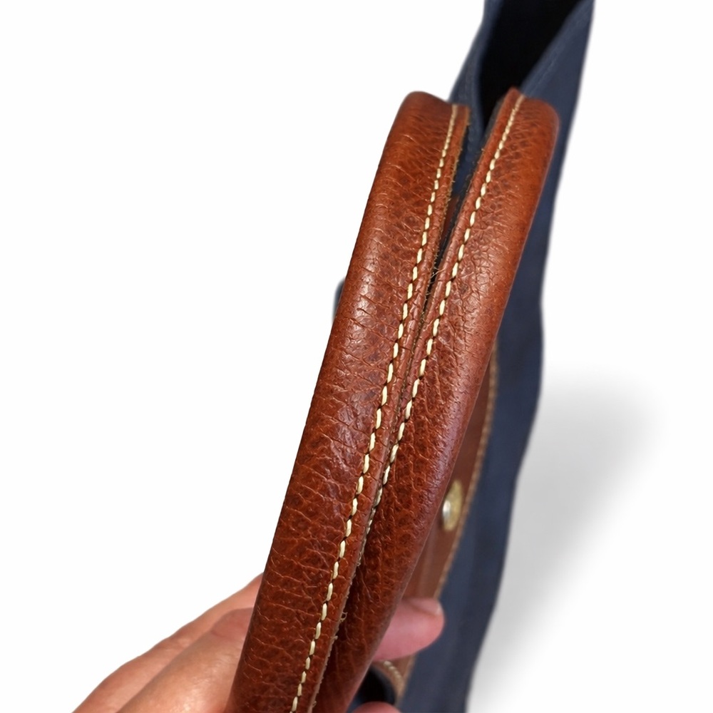 Longchamp Navy Tote with Brown Leather Trim - Picture 3 of 4